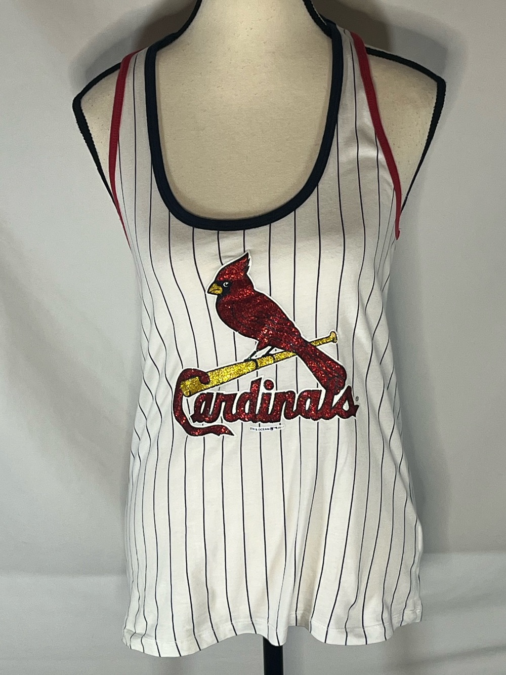 5th & Ocean New Era  St Louis Cardinals Pinstripe Glitter Women’s Tank Top Small